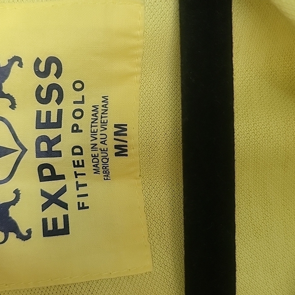 Express Men Yellow Fitted Pique Polo with Navy Blue Logo Size Medium - Picture 3 of 5